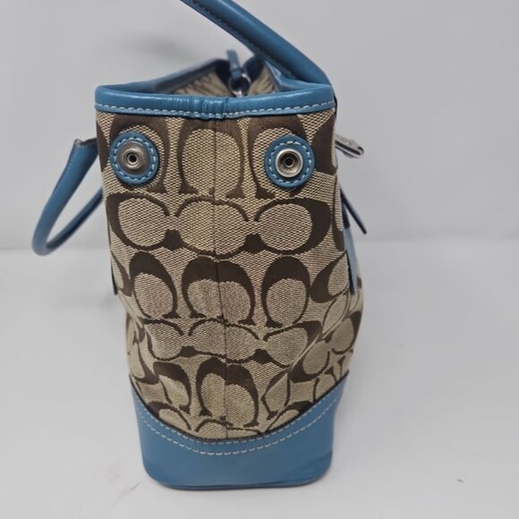 NWOT Vintage Y2K Coach Monogram Hampton Turquoise Blue Leather Satchel Purse Bag - Picture 7 of 10